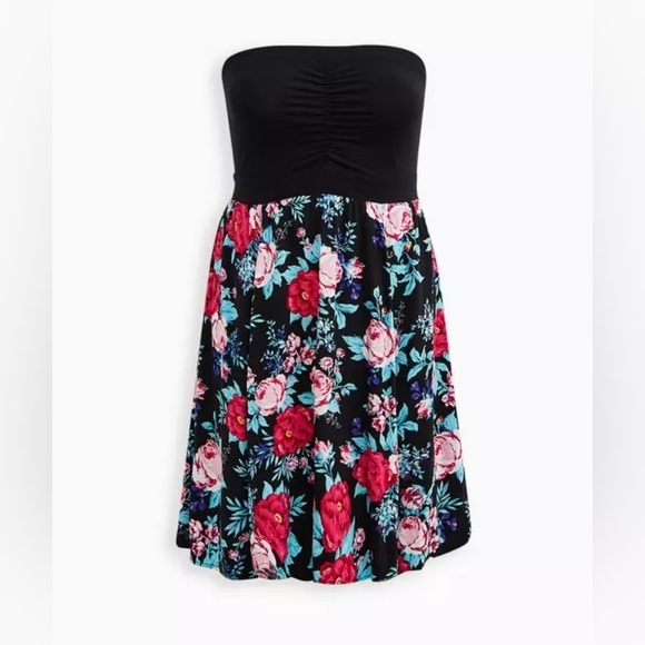 Torrid Black Floral Chalice Strapless Sweetheart Dress Black 3x New - Picture 5 of 12